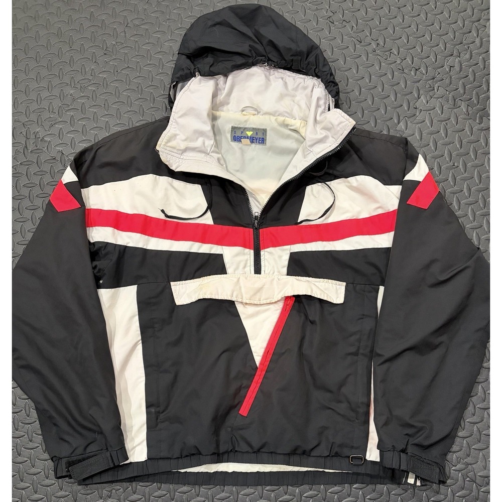 Vintage Obermeyer Sport Ski Jacket XL 90s Colorblock Neon Anorak Kangaroo Pouch
